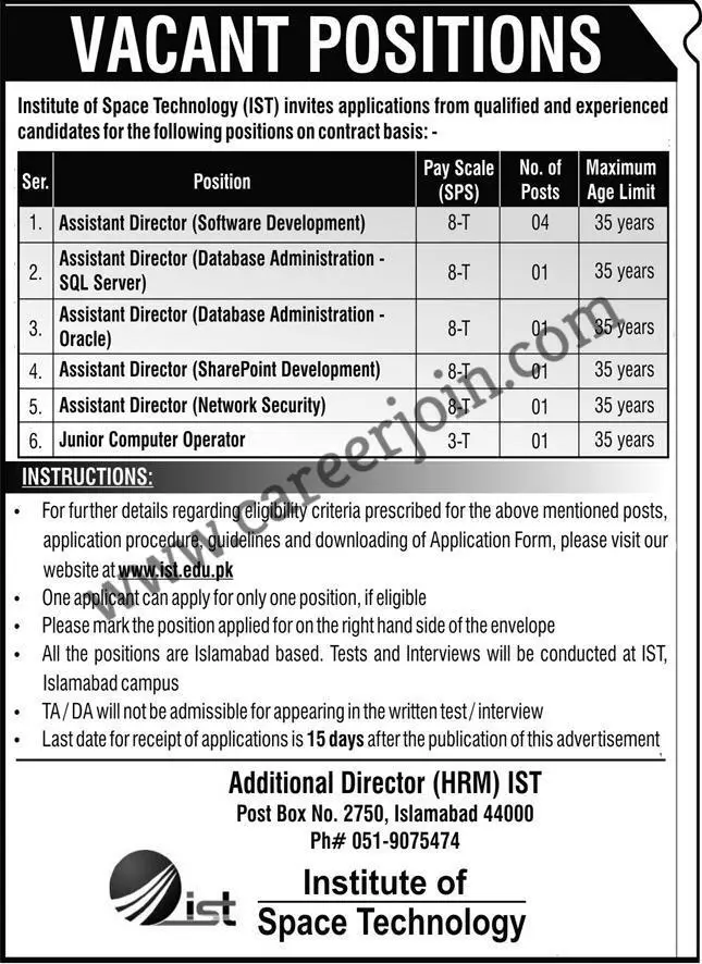 Institute of Space Technology IST Jobs 21 February 2021 Picture