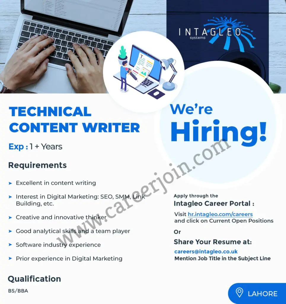 Intagleo Systems Jobs 24 February 2021 Picture