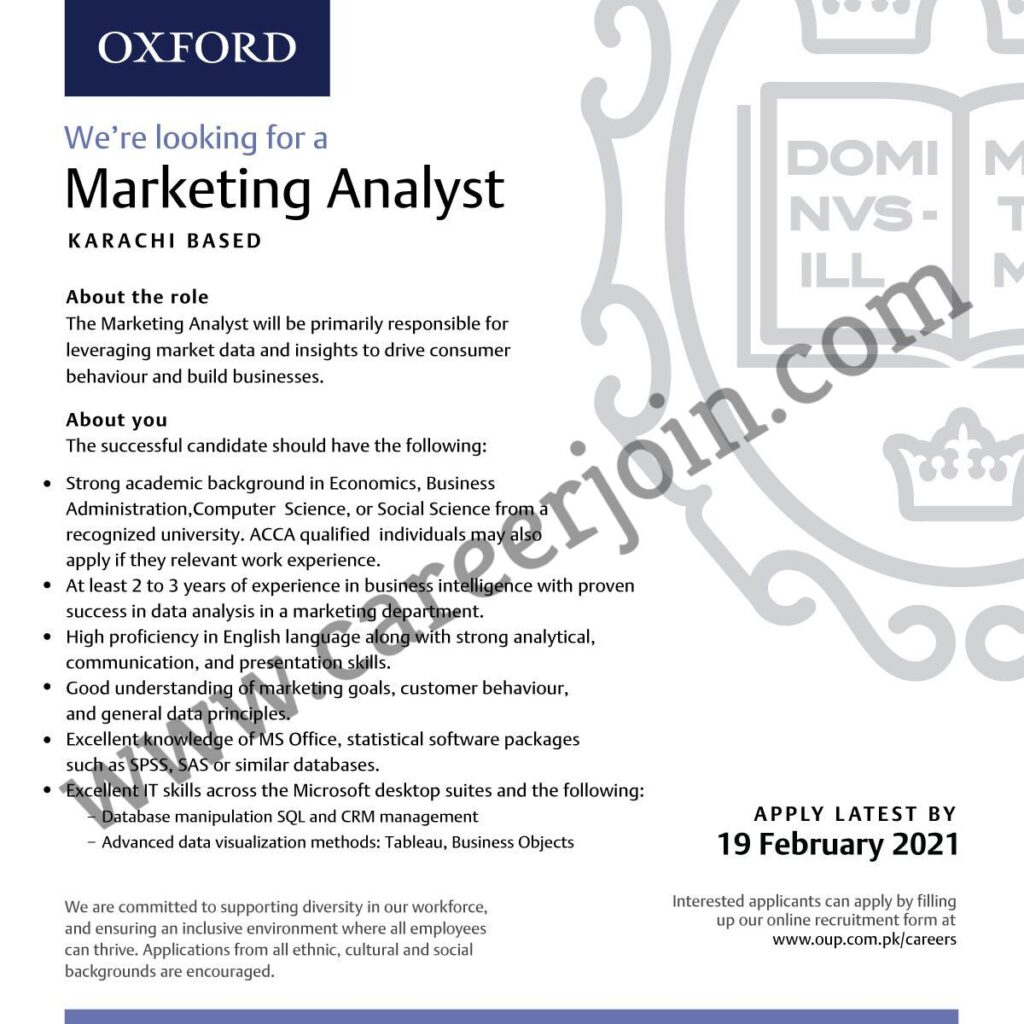 Oxford University Press Pakistan OUPP Jobs Marketing Analyst Picture