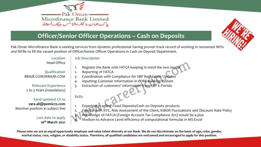 Pak Oman Microfinance Bank Ltd Jobs 23 February 2021 01 Picture