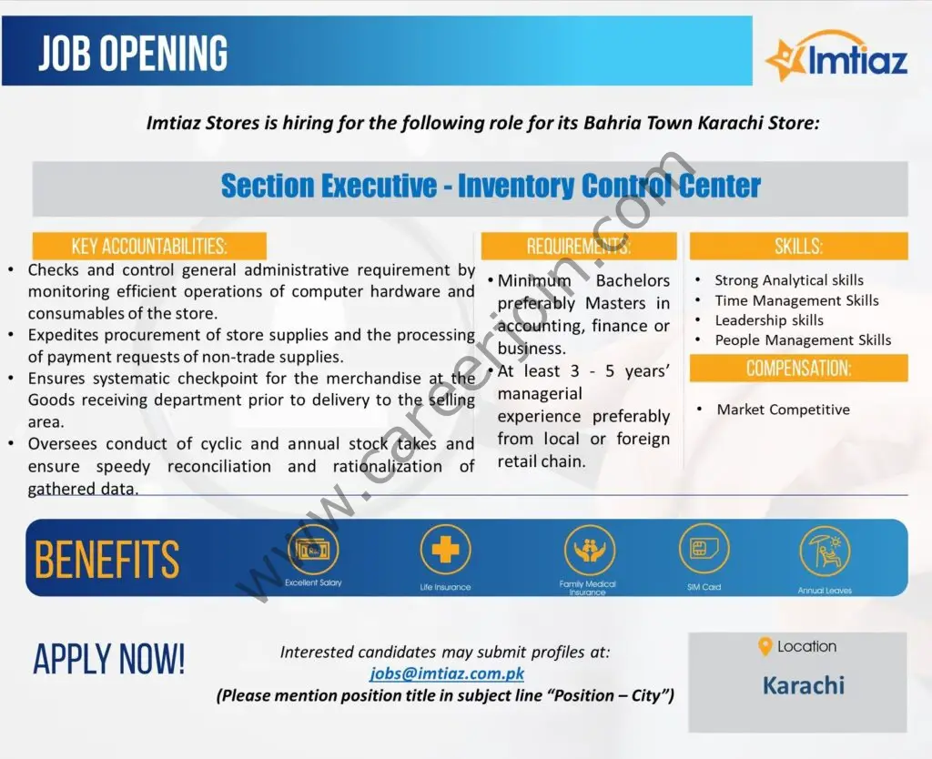 Imtiaz Super Market Jobs Section Executive Inventory Control Center