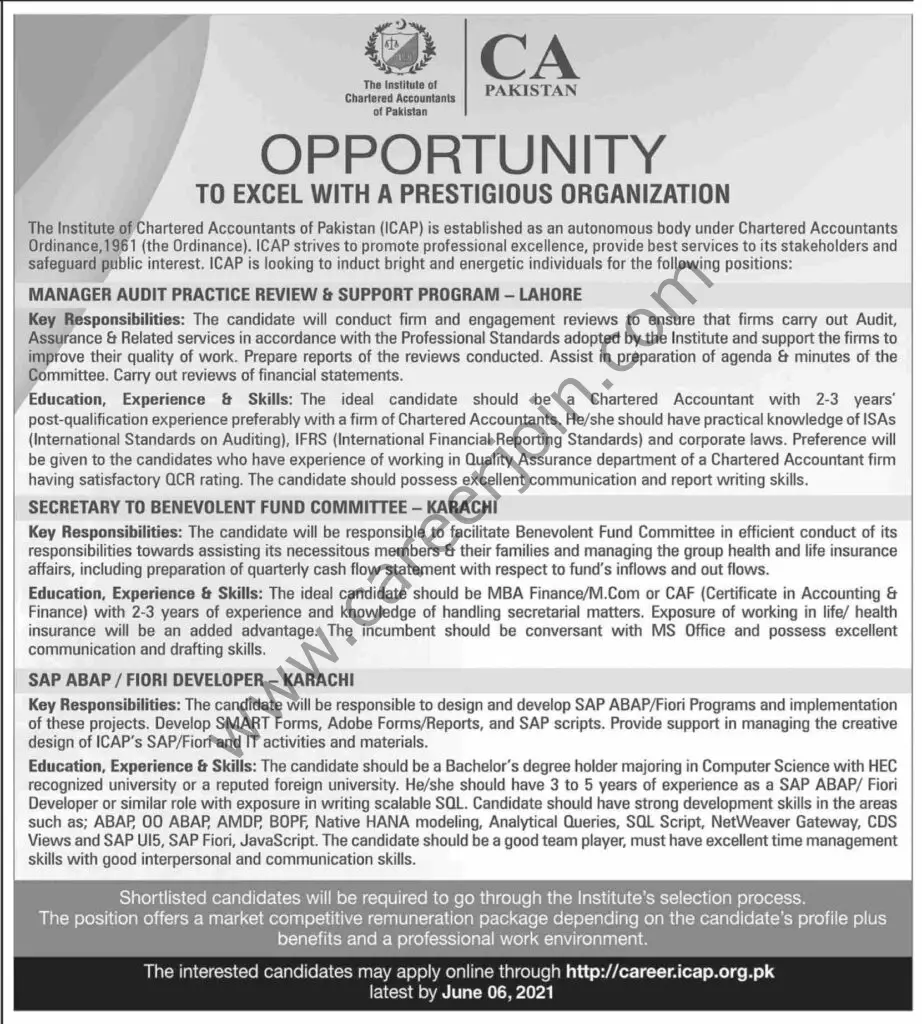 Institute Of Chartered Accountants of Pakistan ICAP Jobs May 2021 