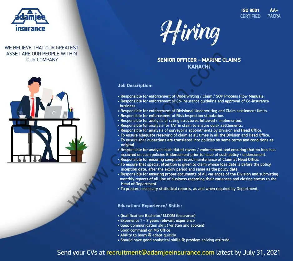 Adamjee Insurance Company Ltd Jobs July 2021 01