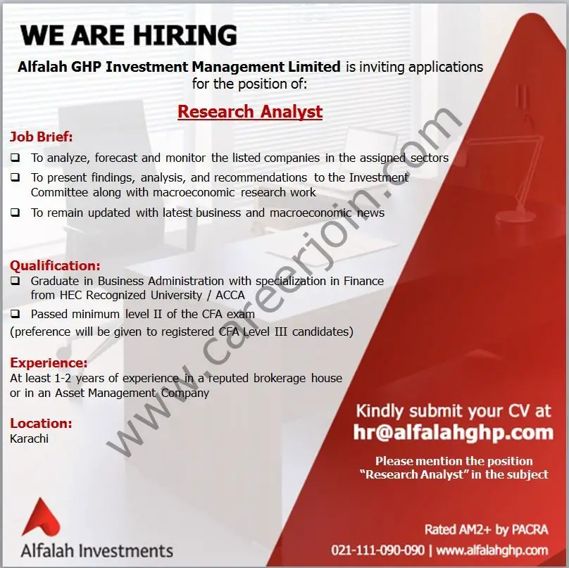 Alfalah GHP Investment Management Ltd Jobs 16 June 2021