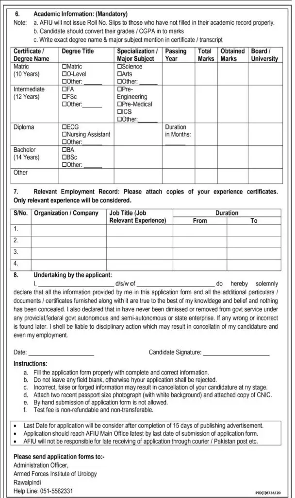 Armed Forces Institute Of Urology AFIU Application Form 02 Jobs 09 June 2021 Express Tribune