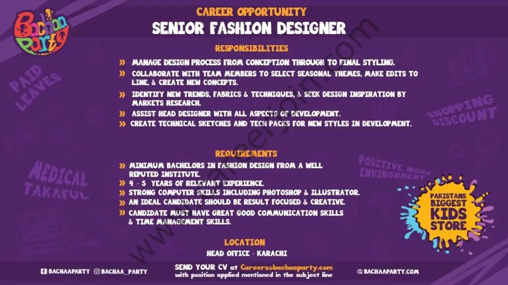 Bachaa Party Jobs Senior Fashion Designer