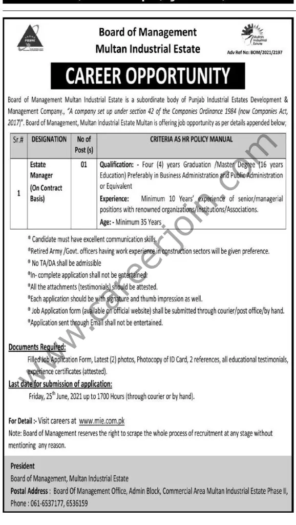 Board of Management Multan Industrial Estate Jobs 06 June 2021 Express Tribune