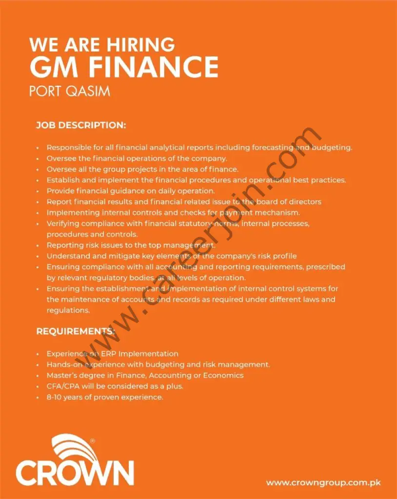 Crown Group of Companies Jobs General Manager Finance