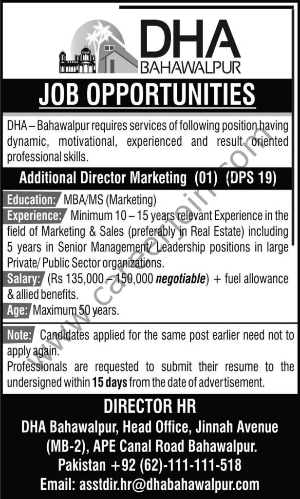Defence Housing Authority DHA Jobs Additional Director Marketing