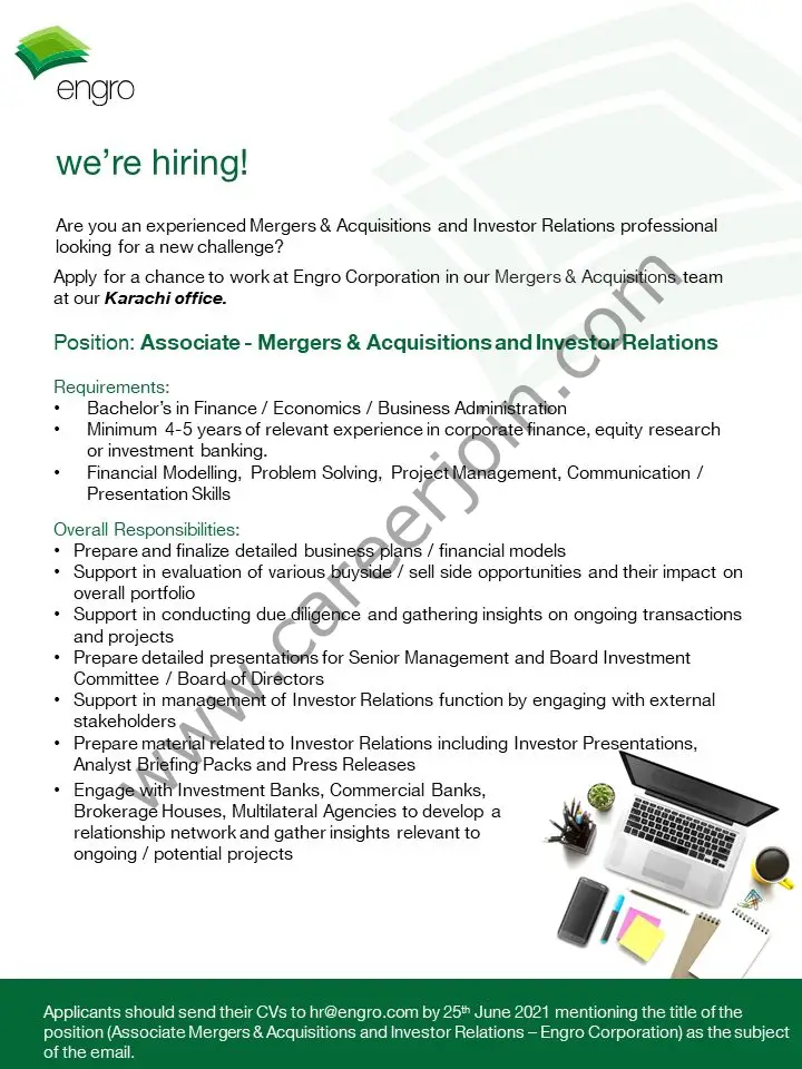 Engro Corporation Jobs Associate Merger & Acquisitions & Investor Relations