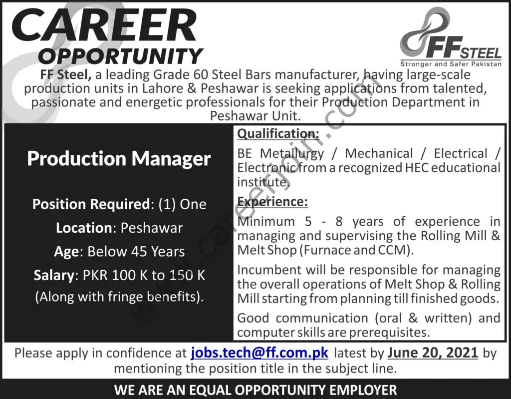 FF Steel Jobs Production Manager