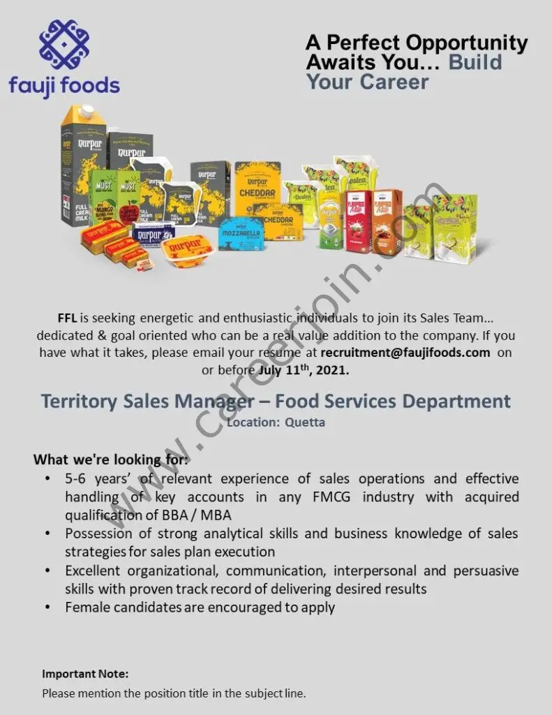 Fauji Foods Ltd Jobs Territory Sales Manager 02