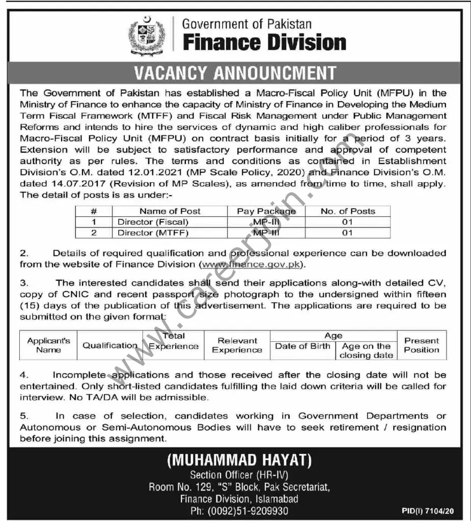 Govt of Pakistan Finance Division Jobs 27 June 2021 Dawn