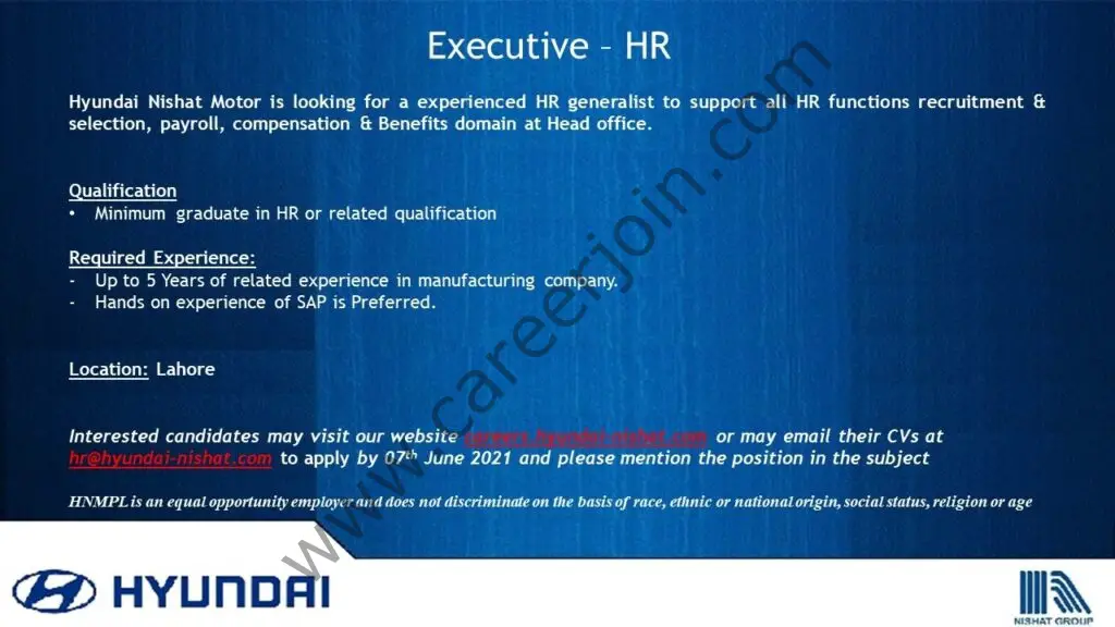 Hyundai Pakistan Jobs Executive HR