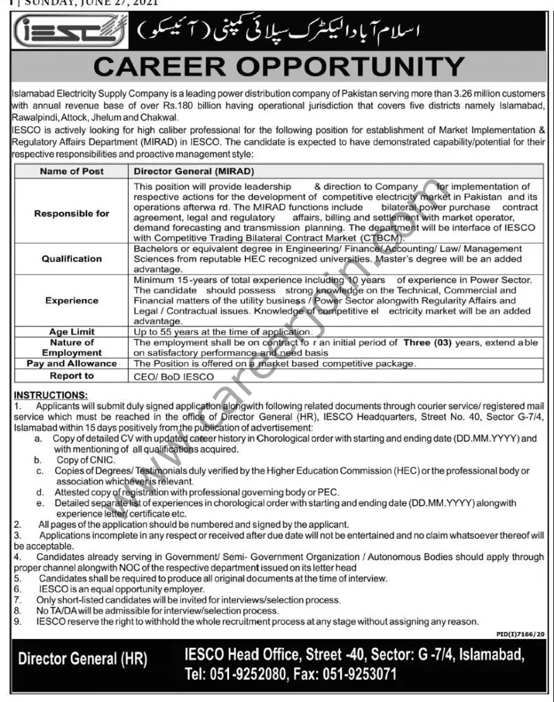 Islamabad Electric Supply Company IESCO Jobs 27 June 2021 Express Tribune