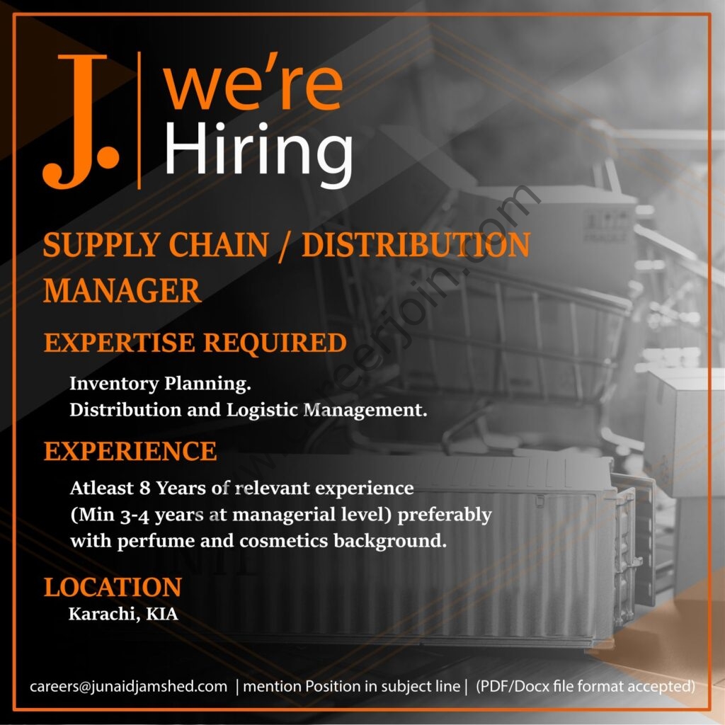 Junaid Jamshed Pvt Ltd Jobs Supply Chain/Distribution Manager
