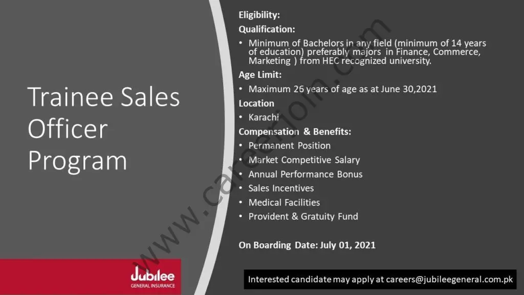 Jubilee General Insurance Company Ltd Trainee Sales Officer Program