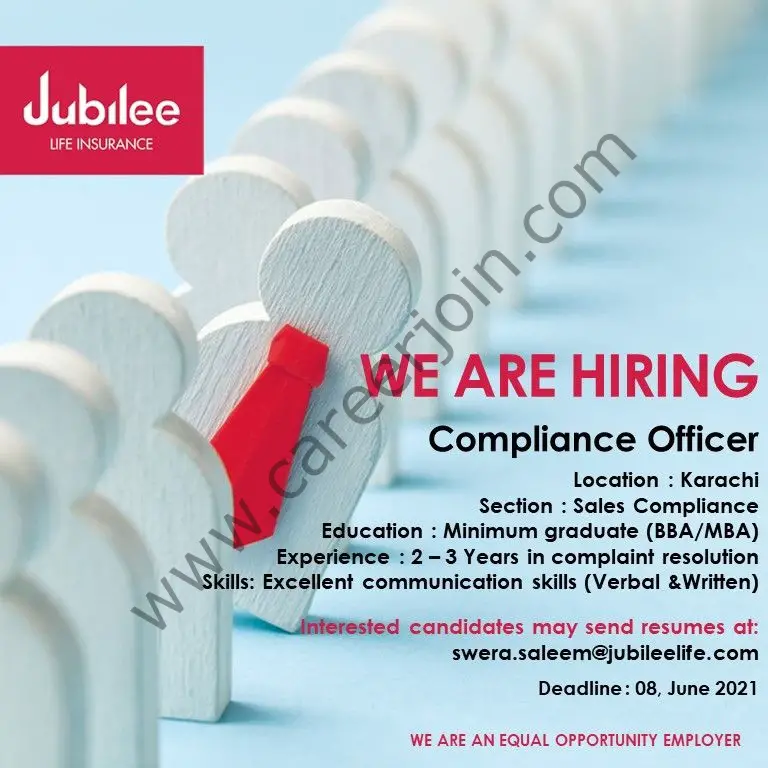 Jubilee Life Insurance Jobs Compliance Officer