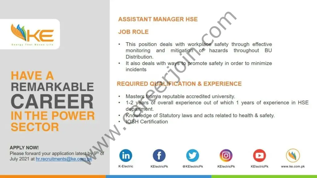 K-Electric Jobs Assistant Manager HSE