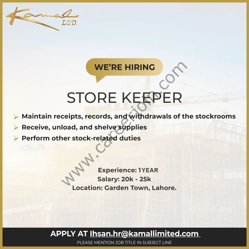 Kamal Ltd Jobs Store Keeper