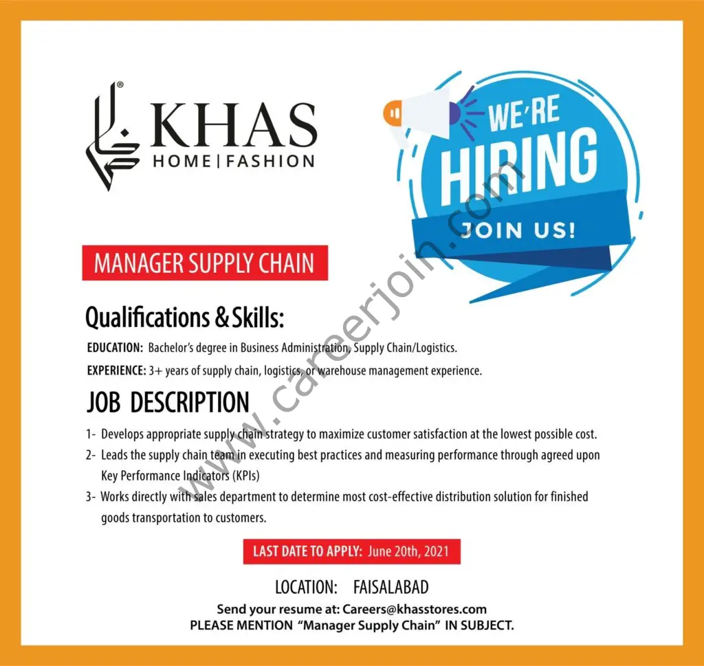 Khas Stores Jobs Manager Supply Chain