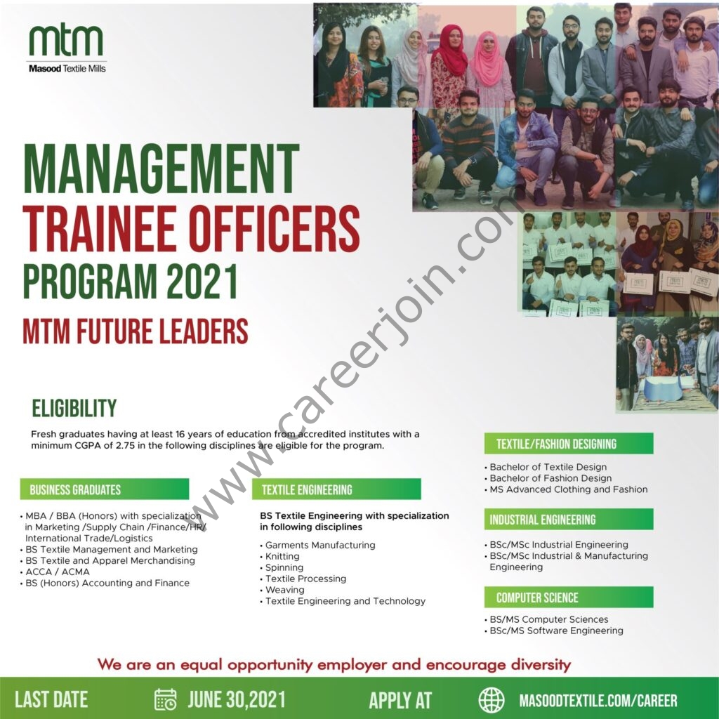 Masood Textile Mills Ltd MTM Management Trainee Officers Program 2021