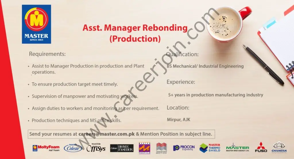Master Group of Industries Jobs Assistant Manager Rebonding Production