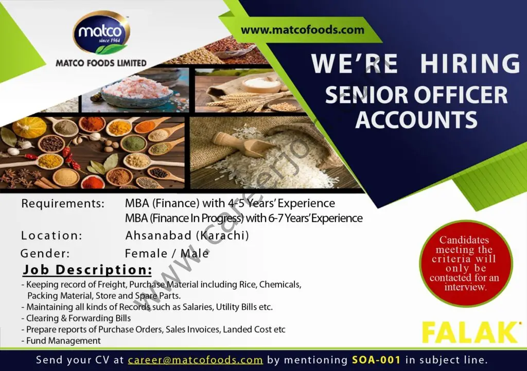 Matco Foods Ltd Jobs Senior Officer Accounts