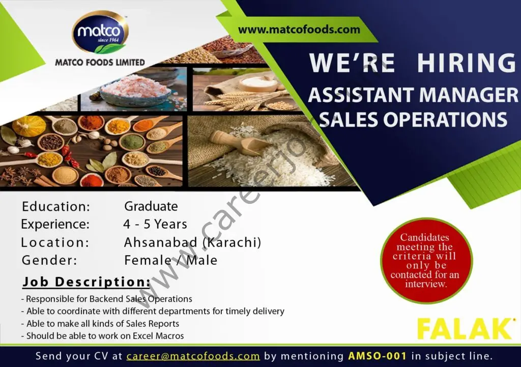 Matco Foods Ltd Jobs Assistant Manager Sales Operations