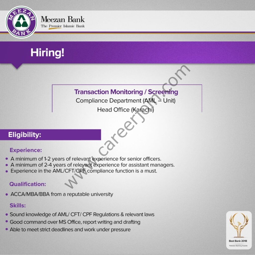 Meezan Bank Ltd Jobs June 2021 01