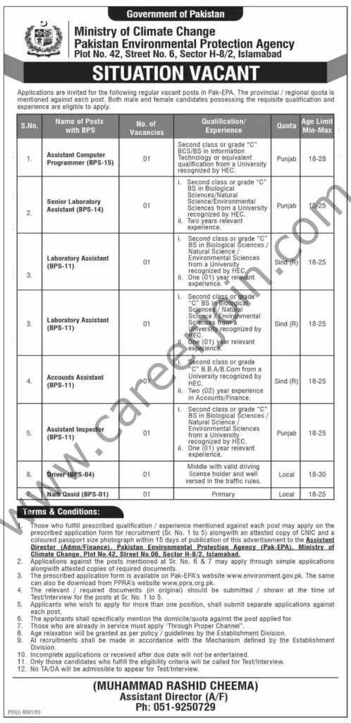 Ministry Of Climate Change Pakistan Environmental Protection Agency Jobs 06 June 2021 Dawn