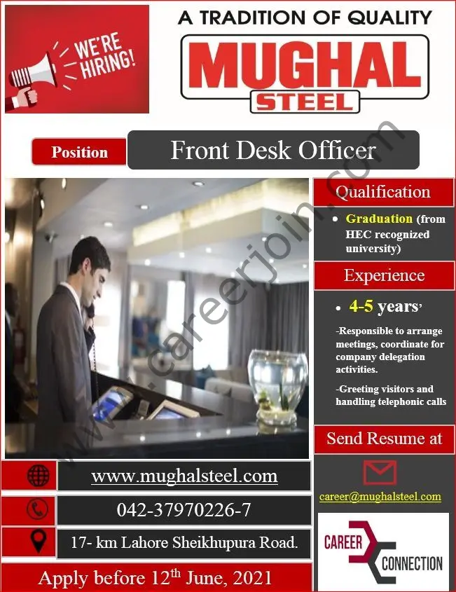Mughal Steel Jobs Front Desk Officer