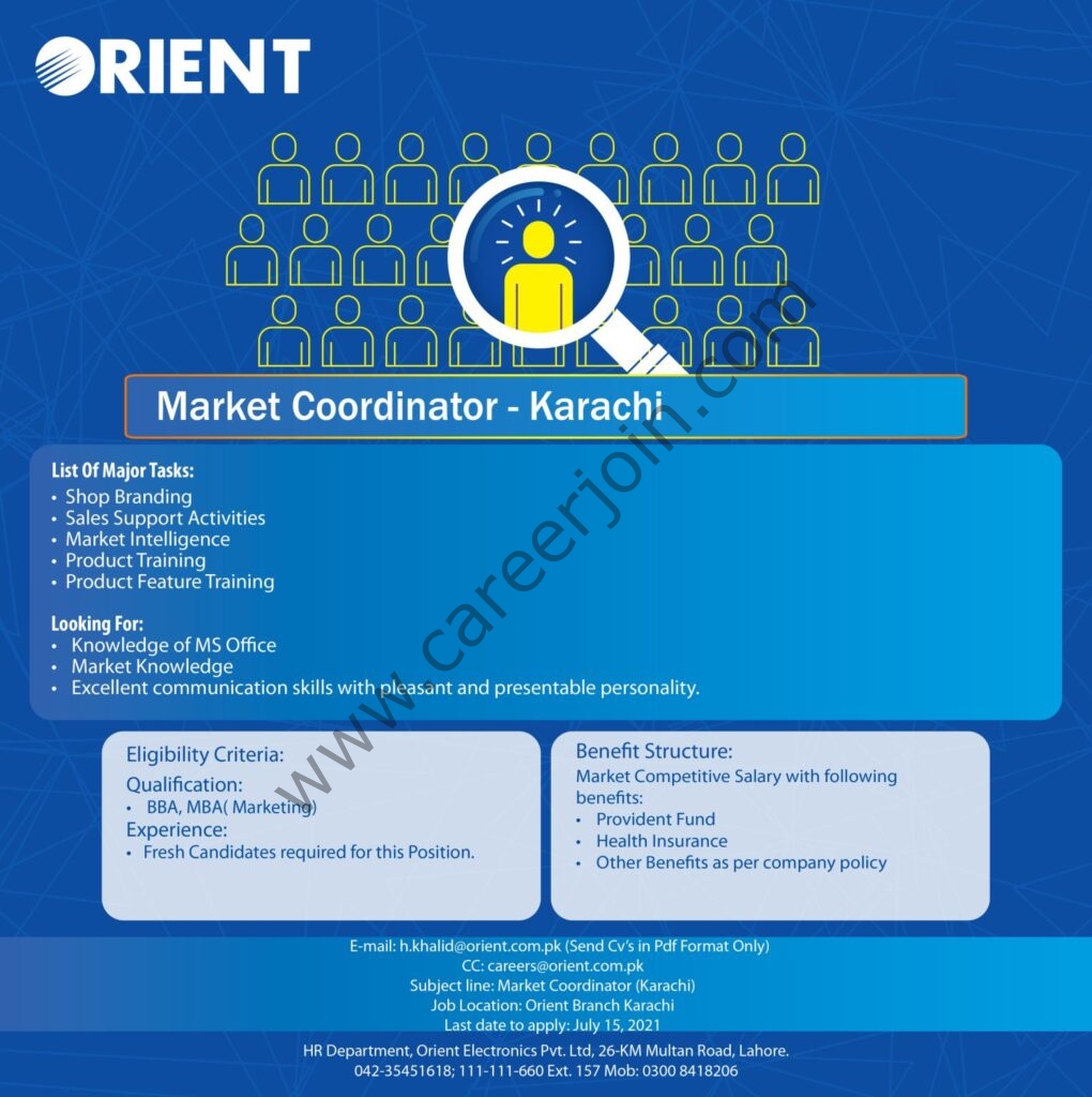 Orient Group Of Companies Jobs Market Coordinator