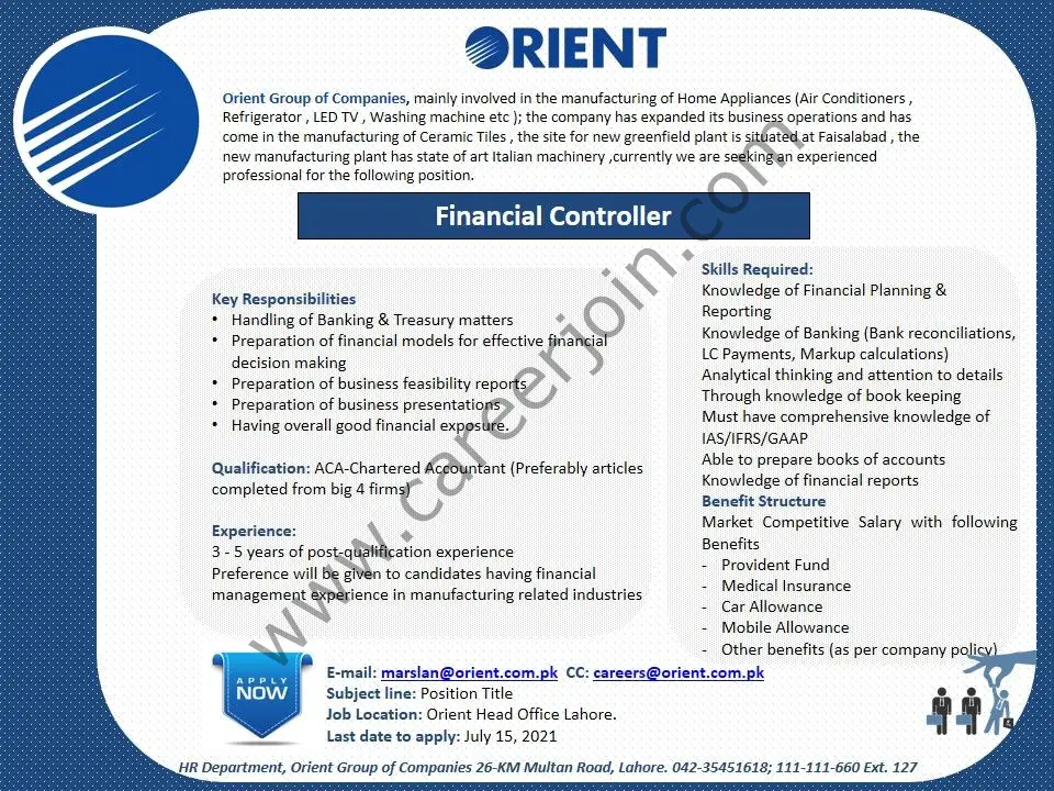 Orient Group of Companies Jobs June 2021 02