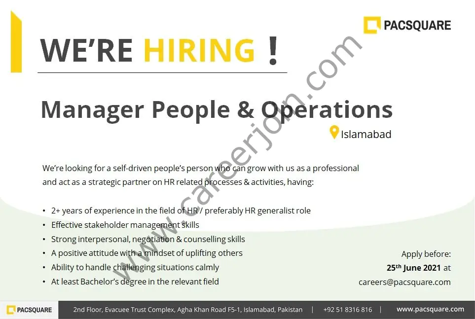 Pacsquare Technologies Jobs Manager People & Operations