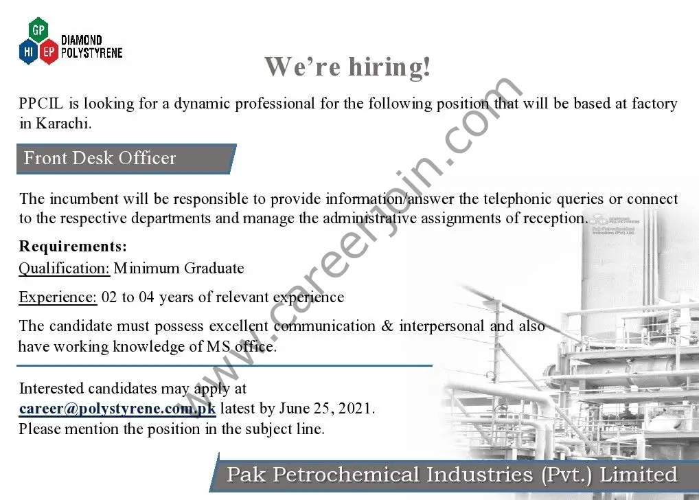 Pak Petrochemical Industries Ltd Jobs Front Desk Officer