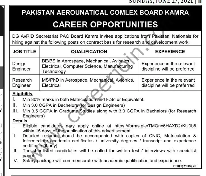 Pakistan Aeronautical Complex Board Kamra Jobs 27 June 2021 Express Tribune