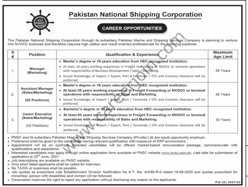 Pakistan National Shipping Corporation PNSC Jobs 06 June 2021 Dawn