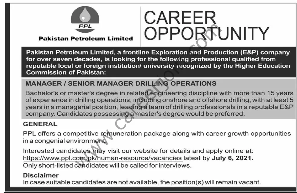 Pakistan Petroleum Ltd PPL Jobs 27 June 2021 Dawn