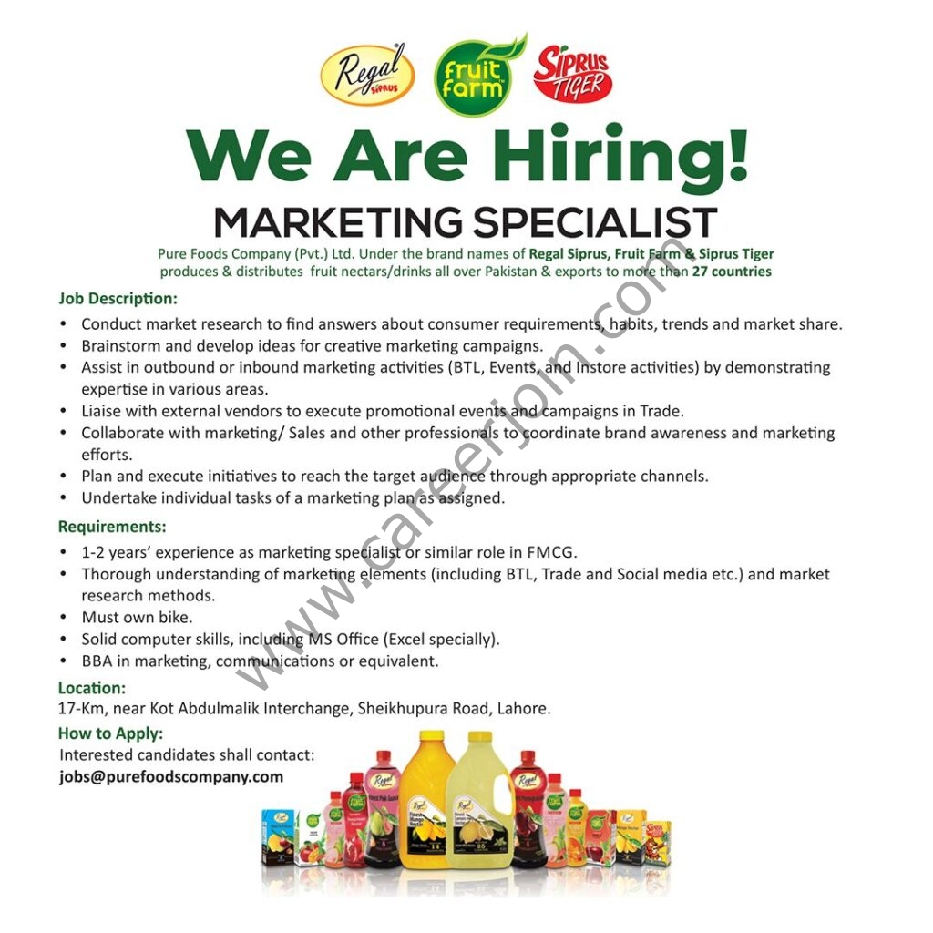 Pure Foods Company Pvt Ltd Jobs Marketing Specialist