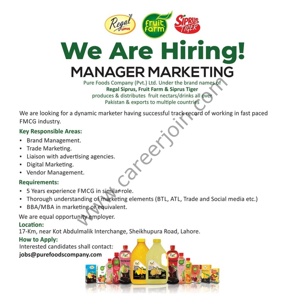 Pure Foods Company Pvt Ltd Jobs Manager Marketing
