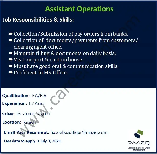 Raaziq International Jobs Assistant Operations