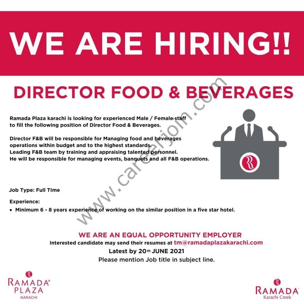 Ramada Plaza Jobs Director Food & Beverages