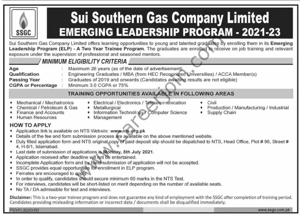 Sui Southern Gas Company Limited SSGC Emerging Leadership Program (ELP) 2021-2021 Jobs 19 June 2021 Dawn