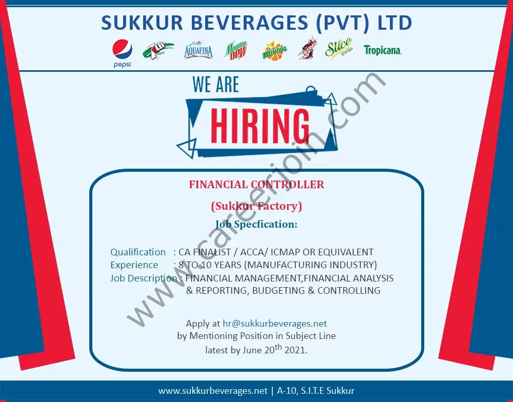 Sukkur Beverages Pvt Ltd Jobs Financial Controller