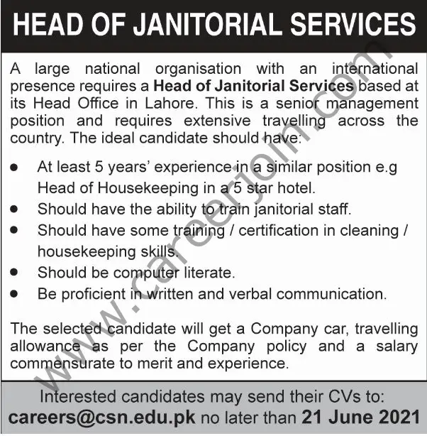 The City School Jobs Head of Janitorial Services