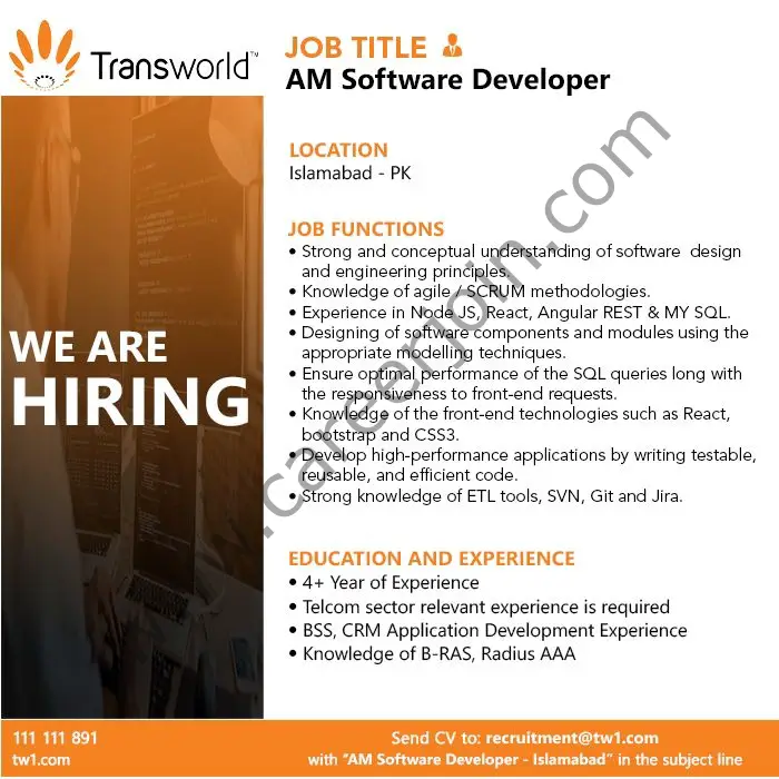 Transworld Associates Jobs AM Software Developer