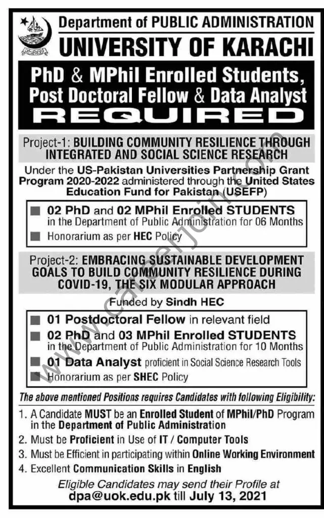 University Of Karachi Jobs 27 June 2021 Dawn 01