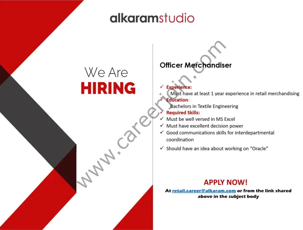 Alkaram Studio Jobs Officer Merchandiser