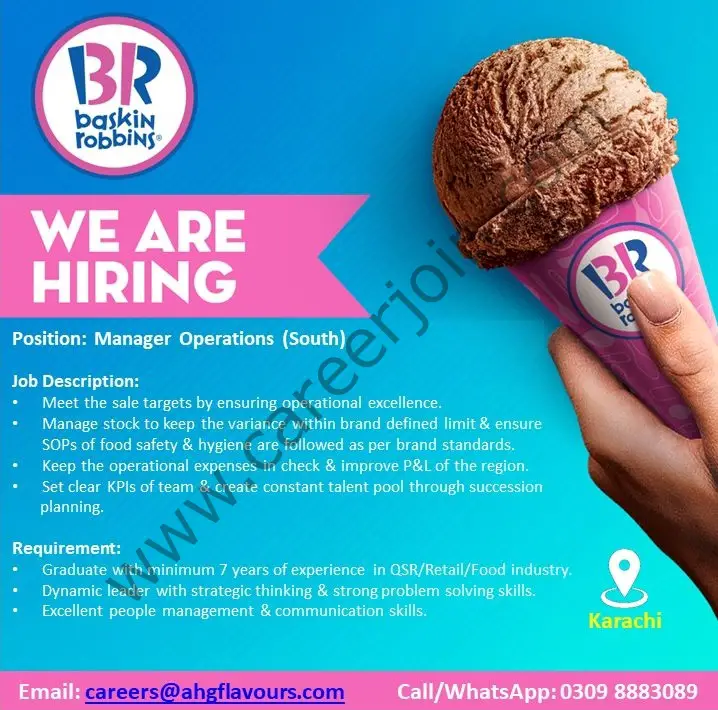 Baskin Robbins Pakistan Jobs Manager Operation